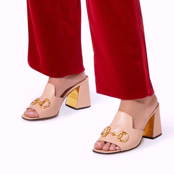 NEW GUCCI Horsebit Rose Leather Slide Sandals Mules EU 40.5 US 10.5 Auth $1,050 - Picture 5 of 10